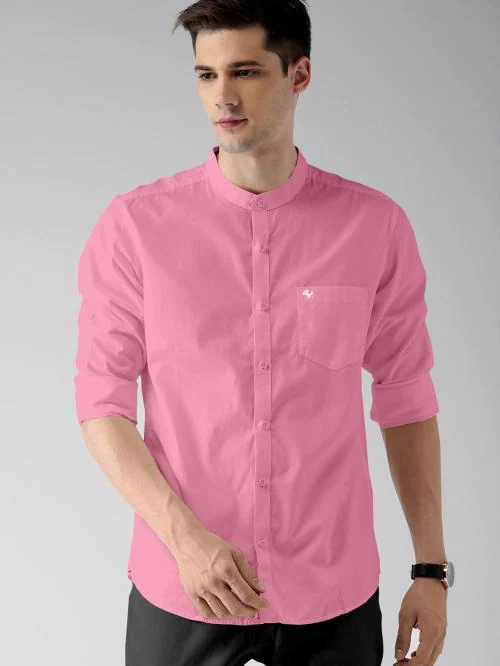 IKG DENIM Men Solid Pure Cotton Casual Shirt Pink Shirt Pink L