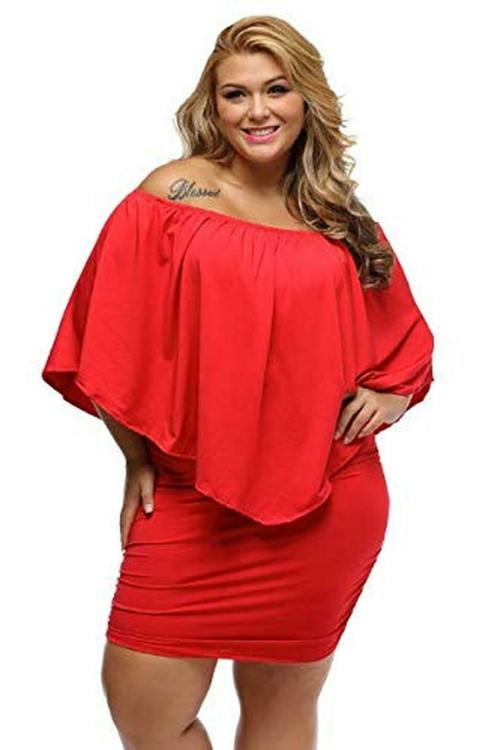Plus Curvves Plus Size Multiple Dressing Layered Red Mini Poncho Dress - 5XL Size