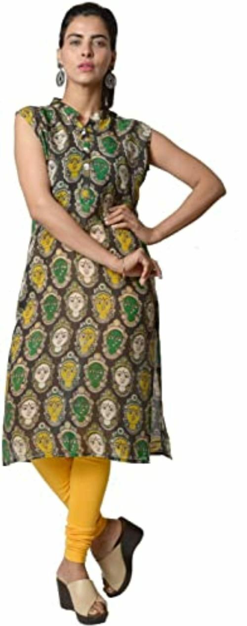 Mighty Threads Womens Black Kalamkari Silk Blend Kurta - XL