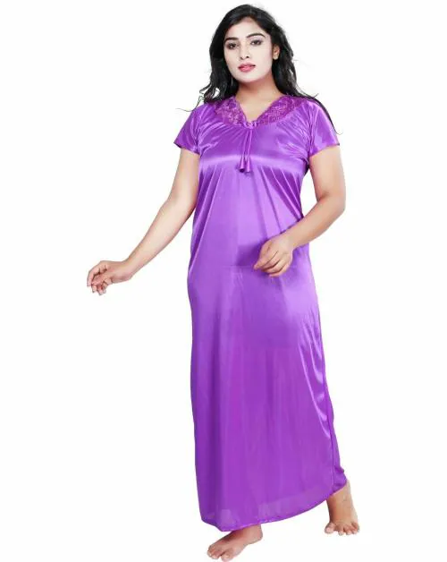Buy BAILEY SELLS Women Purple Solid Satin Nighty Free Size Free