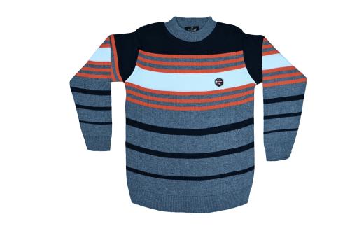 Litton Boys and Girls Orange Striped Knitted Woolen Sweater (Grey)