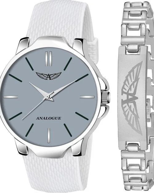 ANALOGUE Grey Dial White Strap Analog Watch with Bracelet for Men