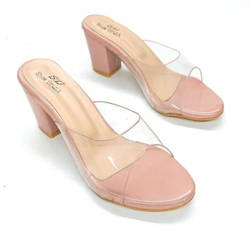 SD SHOE DRUNK Women's Transparent Solid Block Heels Fashion Sandal | Color - Pink |Size - 3