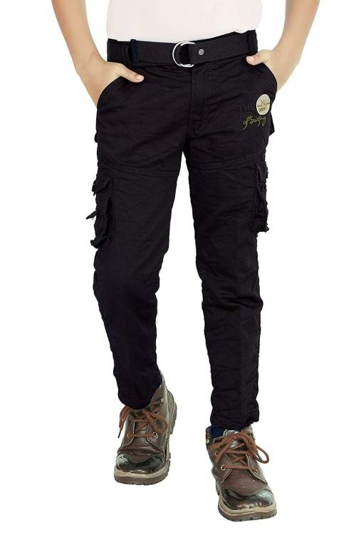ADBUCKS Boys Black Solid 100 Percent Cotton Cargo Pant