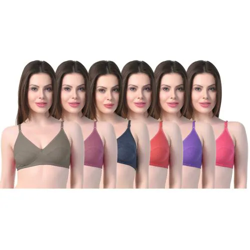 Buy SKDREAMS Women Multicolor Solid Cotton Pack of 6 Bras Online