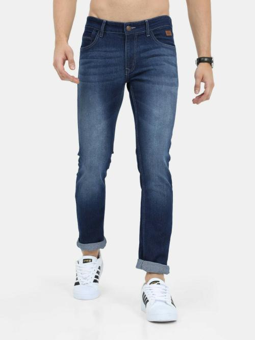 Vudu Men Dark Blue Solid Cotton Slim Jeans Size 30