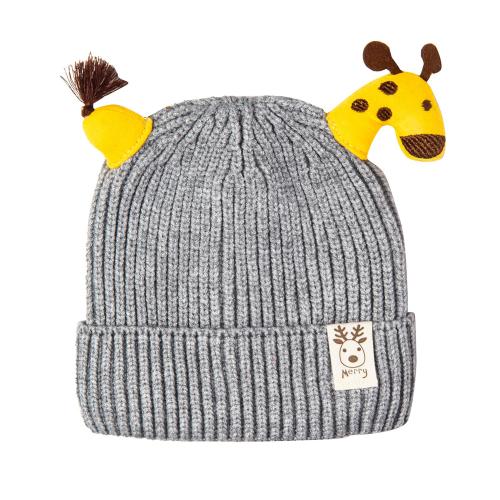 Baby Moo Grey Knit Woollen Cap Winter Beanie 3D Reindeer Antler