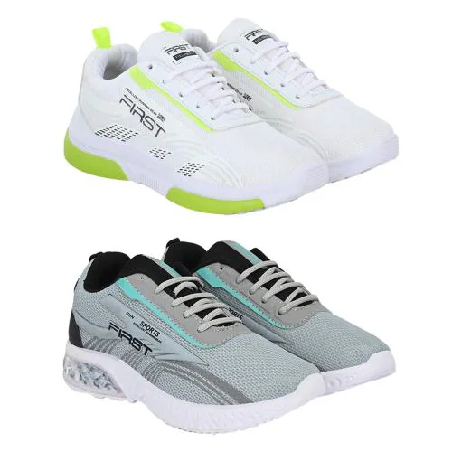 Birde Men's Sport Shoes Combo of 2 (White, Sea Green)