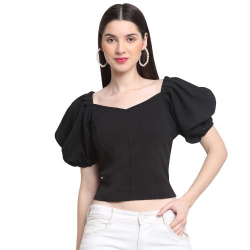 BuyNewTrend Grey Carrera Puff Sleeve Women Top | top for women | women top | top for women | women top