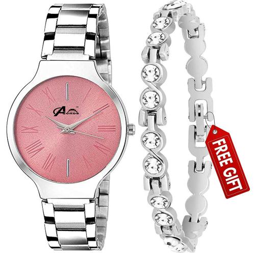 Acnos Analog Pink Dial Silver Strap Watch For Women - (AC120-BRCLT-SILVER)
