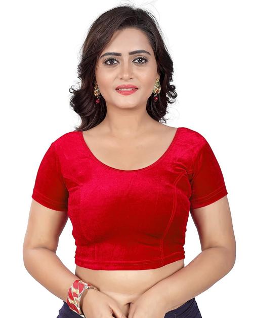 SOMSHELL Women's Velvet Sretachble Readymade Casual Blouse For Saree (Red) - Size: Small