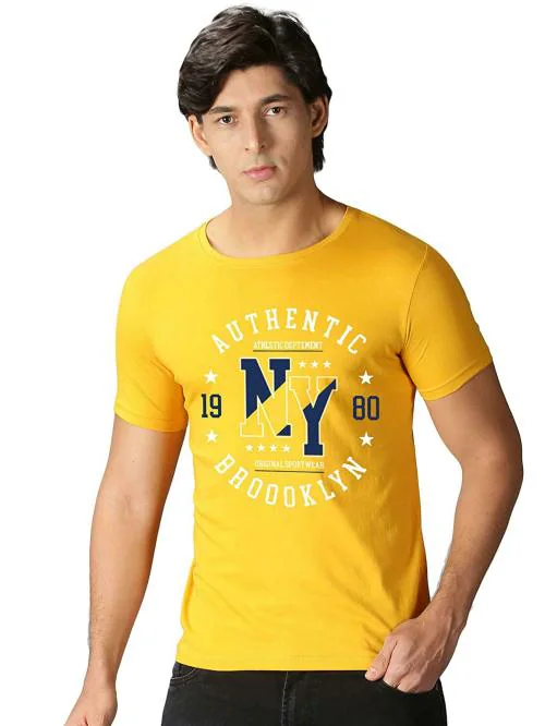 ARRYN New York City Brooklyn Printed Tshirts for Men Stylish Yellow
