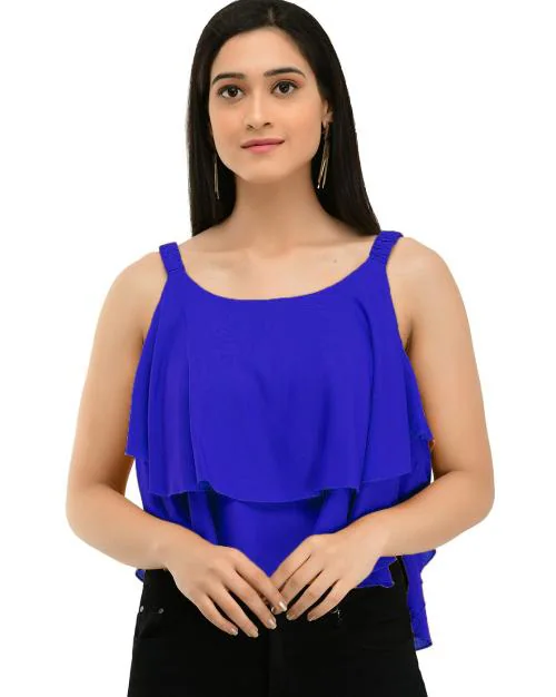 Fuoko Summer Fashion Royal Blue Colour Plain Casual Cropped Top For Women-XXL