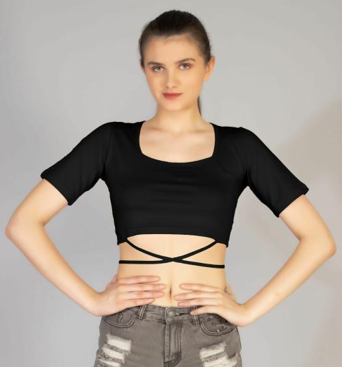 AD2CART A4342 WomenDeep SquareNeck HalfSleeve Criss CrossTop for Women