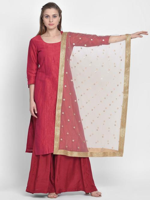 Dupatta Bazaar Women Gold Embroidered Net Dupatta