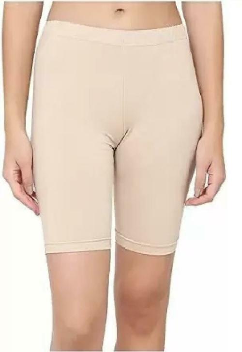 IKHLAS Women Beige Solid Lycra Blend Cycling Shorts