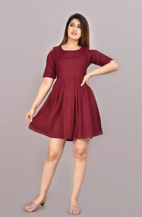 Manojava Women Purple Solid Viscose Rayon A-Line Dress (L)