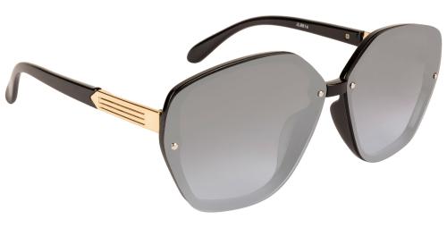 NuVew UV Protected Mirrored Butterfly/Over Sized Sunglasses for Women Stylish - (Mirror Grey Lens | Black-Gold Frame | Large Size)