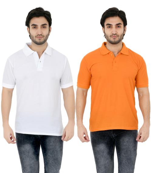 Keoti Men Polo Collar Neck Poly-cotton(Mattey) Fabric Casual Wear T-shirt - Pack of 2 (Orange, XX-Large)