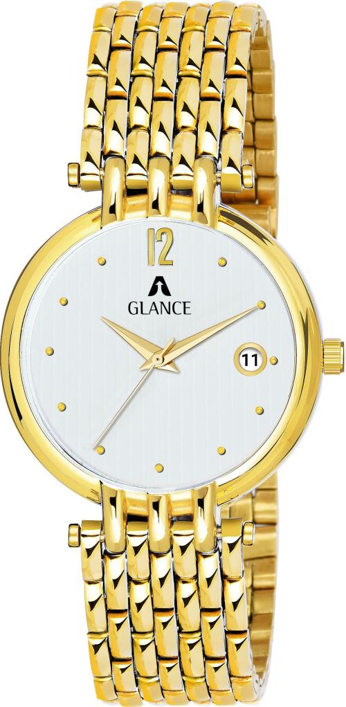 Aglance Analog White Dial Gold Strap Watch For Women