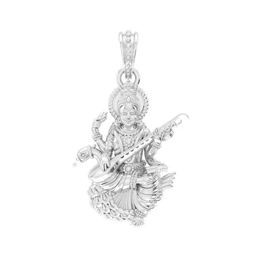 Akshat Sapphire Pure Silver Goddess Maa Saraswati Pendant Suitable For Men and Women