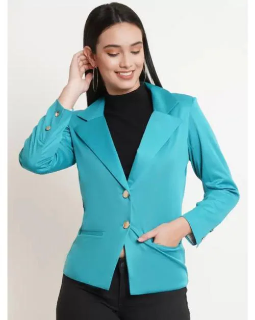 Mans Fab Solid Single Breasted Formal Women Blazer ( Blue - M )