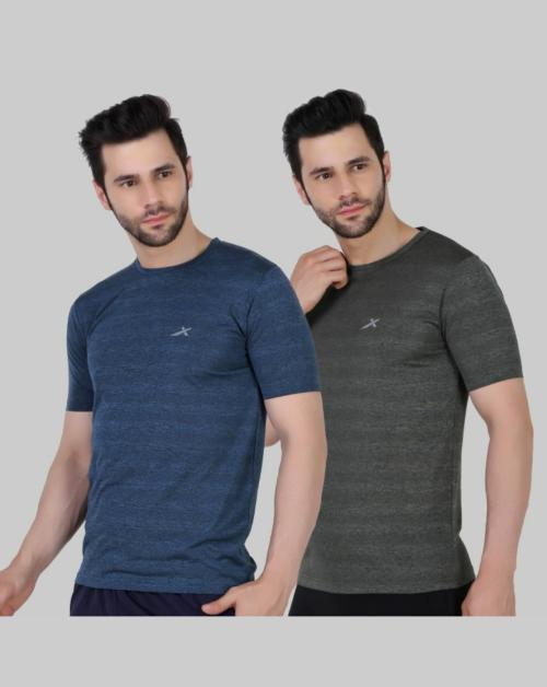 VECTOR X Men Multicolor Solid Polyester Round Neck T-shirt - Pack of 2