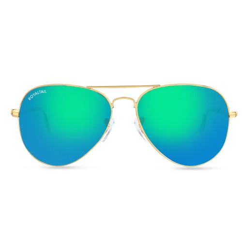 Royaltail Get Stylish Aquaman Green Glass Aviator Unisex Sunglasses