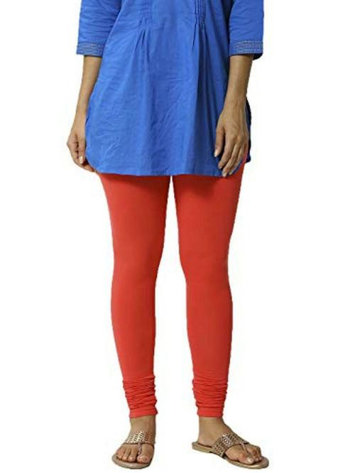 De Moza Women Red Solid Cotton Churidar Leggings - XL
