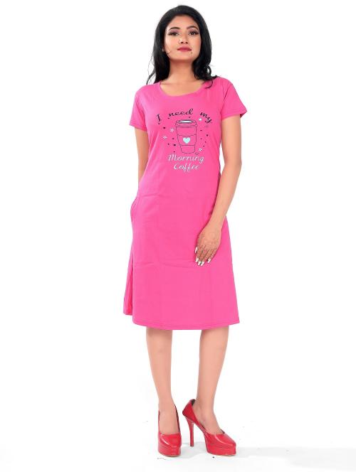 KRV Women's Hosiery Cotton Knee Length Night Shirt/Short Nighty/Casual Nightgown/Long T-Shirt Nighty (Light Pink, Size: XXL)