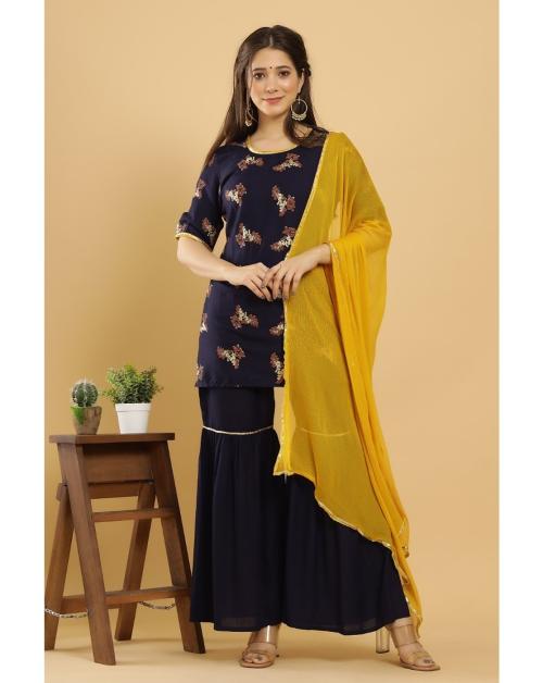 Keep Cart Printed Kurta Kurti with Sharara Pants and Dupatta Set