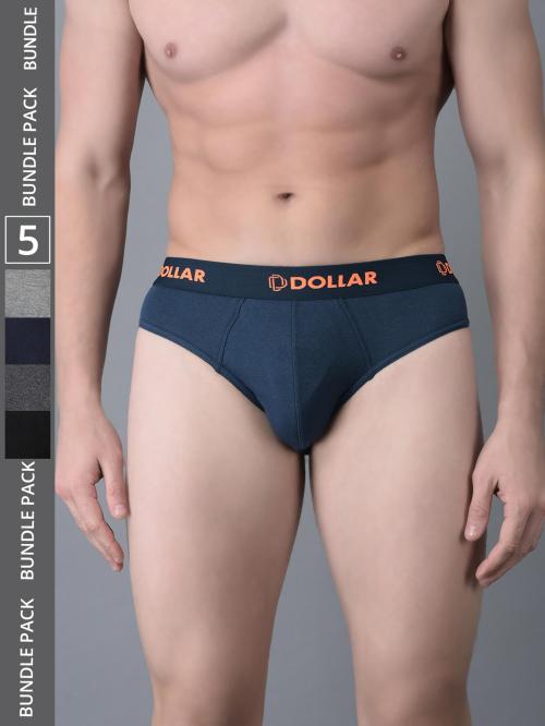 Dollar Bigboss Men's Assorted Pack of 5 Cotton Superior Snug Fit Solid Brief