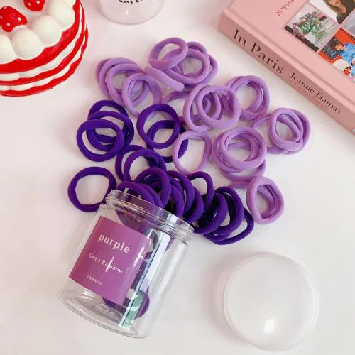 Diversa Korean Style Hair Rope Ties High Elastic Color Hairband, Candy Colored Hair Rubber Bands For Girls and Women (Purple Pack of 50 Ps) - With Box