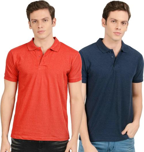 Pack of 2 Solid Men Polo Neck Red, Blue T-Shirt