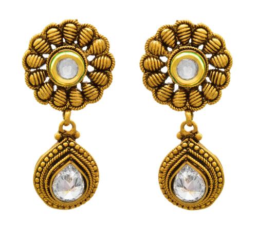Jfl - Jewellery For Less Traditional One Gram Gold Plated Polki Diamond Earrings For Women