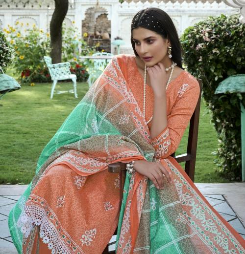 DRAVINAM Trends Unstitched Cotton Kurta Set Unstitched Salwar Suit Dress Material High Quality Unstitched Dress Material For Women (Orange)