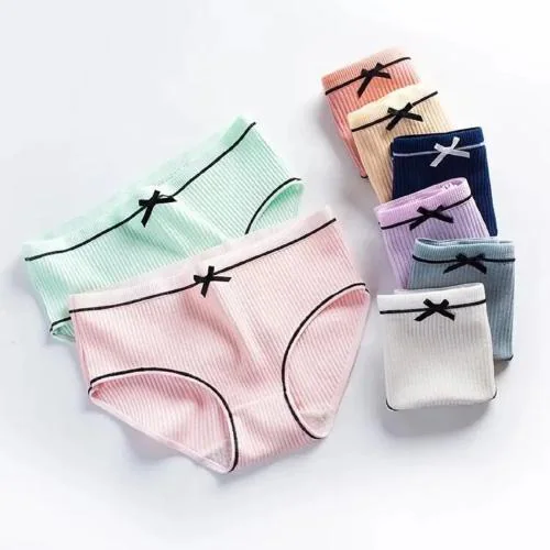 LAK 18 Womens Striped Bow Mid Waist underwear panties womens brief soft high-quality cotton breathable panties sexy panties Multicolour (PACK OF 2 PCS) - L