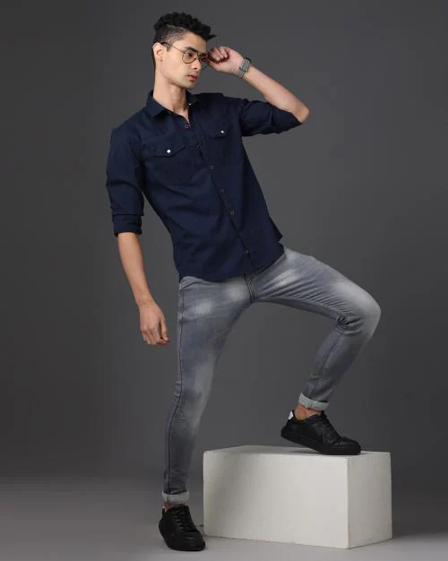 FOGA CLOTHING Men Double Pocket Oxford Solid Casual Shirt