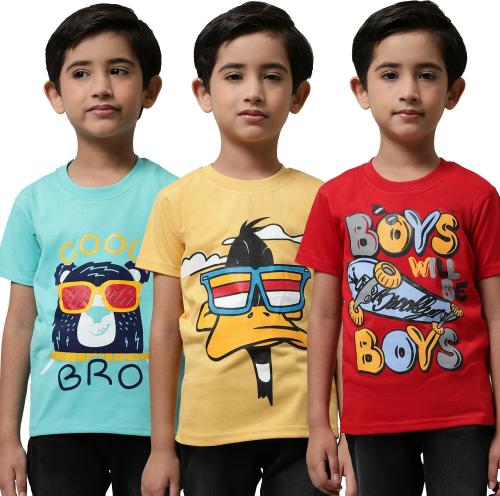 Little Zing Boys Multicolor Pure Cotton Printed Pack Of 3 T Shirt | Boys tshirt | Kids Tshirt | Kids Wear | Tshirt for Boys | Baby Clothes | T shirt for boys