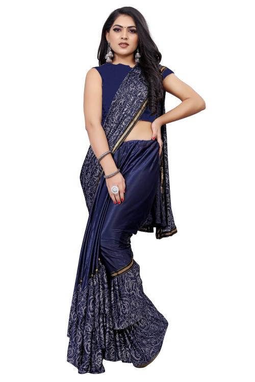 Vivila Fashion Women Dark Blue Embellished Lycra Blend legha Saree