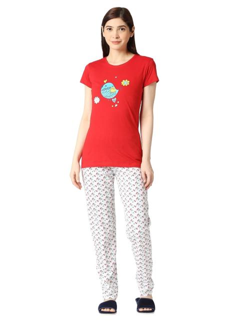 ZEBU Women's Half Sleeve Top & Printed Pant Pack of 1 Night Suit Set