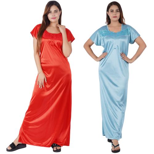 Buy NACNO Women's Satin Sleepwear Nighty/Maxi/Nightgown (Red & Light