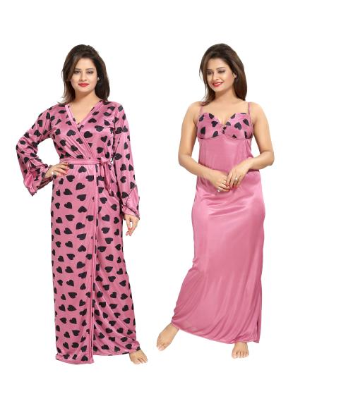 Shopping Station Women's Purple Self-Design Satin Nighty