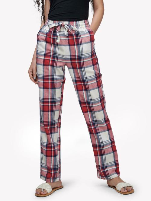 VASTRADO Women Red Cotton Checked Pyjamas (XL)