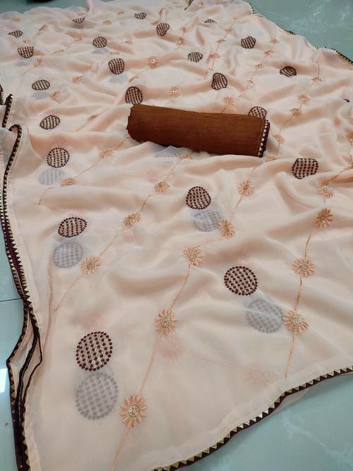 Sareez House Women Multicolor Embroidered Chiffon Bollywood Saree (Rakhi-Peach)