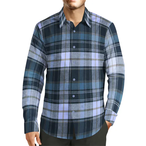 Bigreams Unstitched Cotton Peach Finish Checkered Blue & White Shirt Fabric(1.5 Meter For Long Sleeve Shirt)