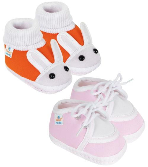 Neska Moda 3 To 6 Months Pack of 2 Pair Cotton Rabbit Face and Lace Booties