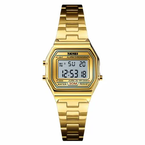 SKMEI Women's Men's Digital Electronic Square LED Sports Watch Multifunction Waterproof Daily Alarm Gold-Tone Watch - 1415