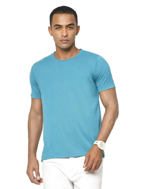 Fundoo Classics Men's Round Neck Half Sleeve Soft Polyester T-Shirt Dark Sky Blue