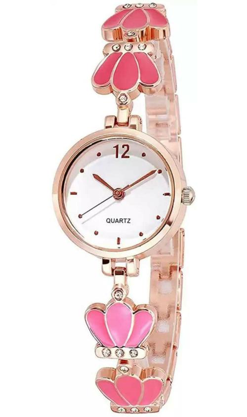 Goldenize Fashion Analog white Dial Rose Gold Strap Watch for Women, NEW FLWR P